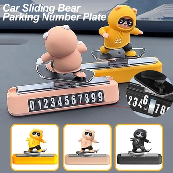 Dashboard Auto Dekorationen Skateboard Bär Magnetische Parkplatz Nummer Platte Kreative Auto Cartoon Innen