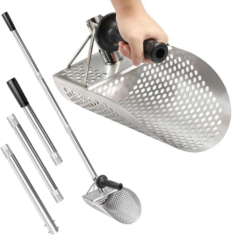 Edelstahl Strand Sand Scoop Metall Erkennen mit Griff Werkzeug Schnelle Siebung Metall Detektor Schatz Jagd