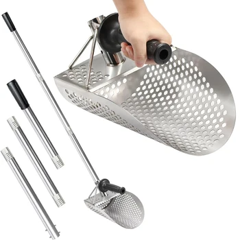Edelstahl Strand Sand Scoop Metall Erkennen mit Griff Werkzeug Schnelle Siebung Metall Detektor Schatz Jagd