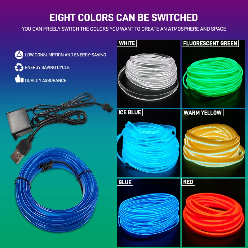 1M/3M/5M Auto Innen Led Dekorative Lampe EL Verdrahtung Neon Streifen – Bild 3