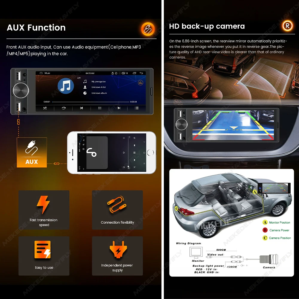 Mekede 6,86 Zoll 1din Carplay Android Auto Autoradio Multimedia Video – Bild 3