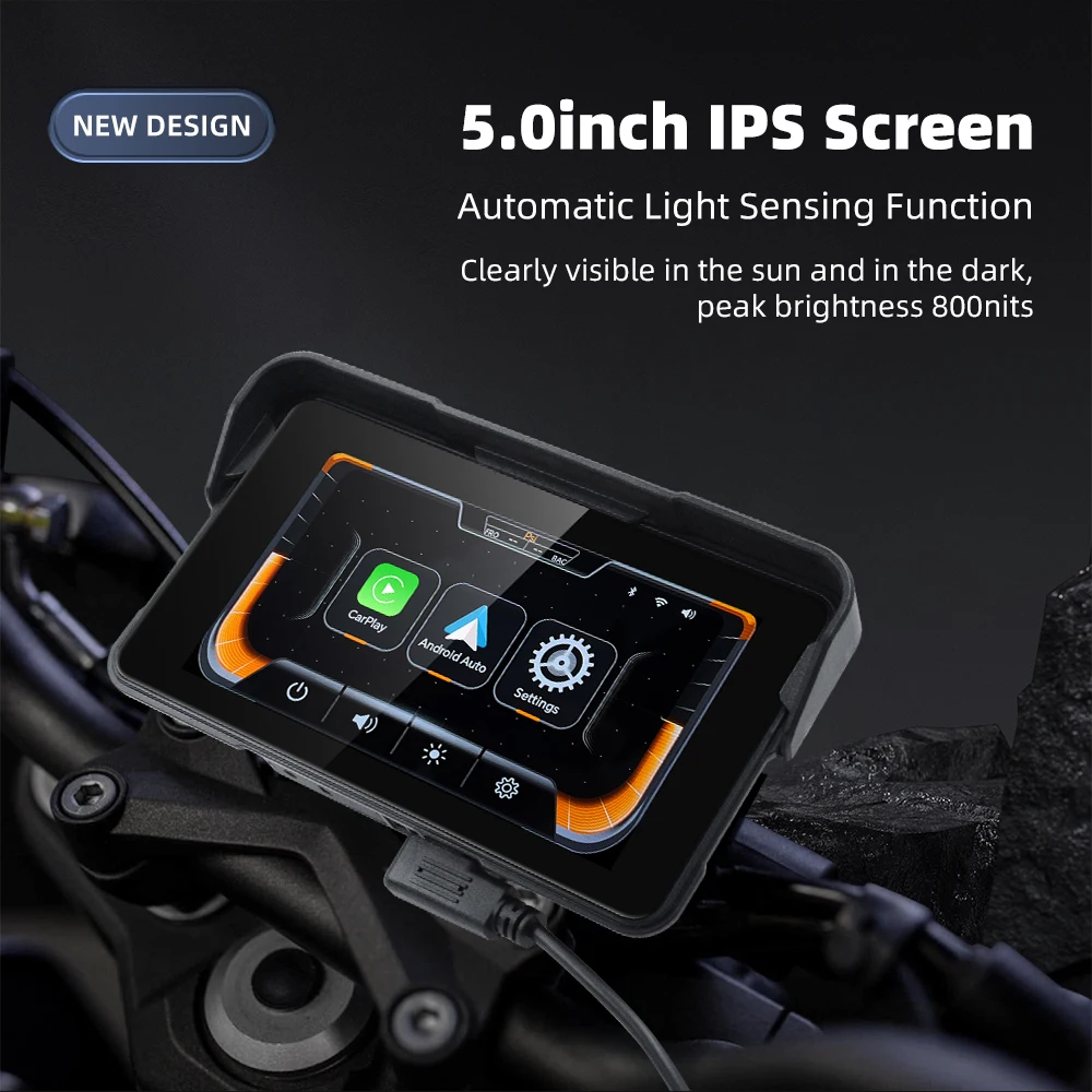 EKIY 5,0 Zoll Wireless CarPlay Moto Android Auto Tragbare Digitale – Bild 3
