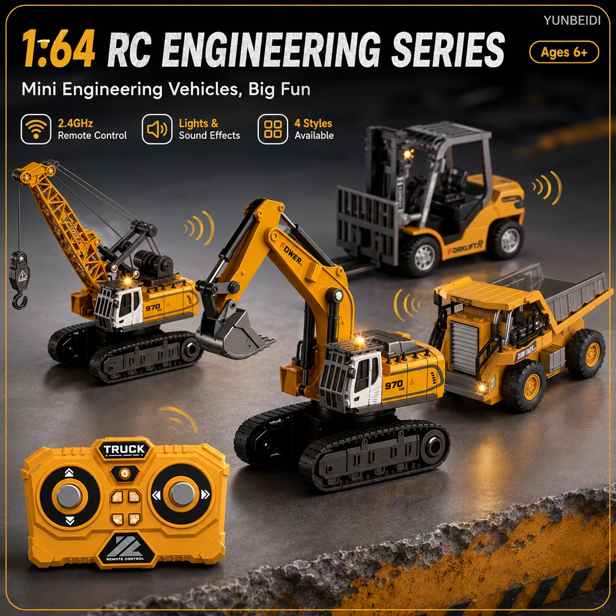 1:64 2,4G RC Mini-Legierungs-Gabelstapler mit Anhänger, Bagger – Bild 2