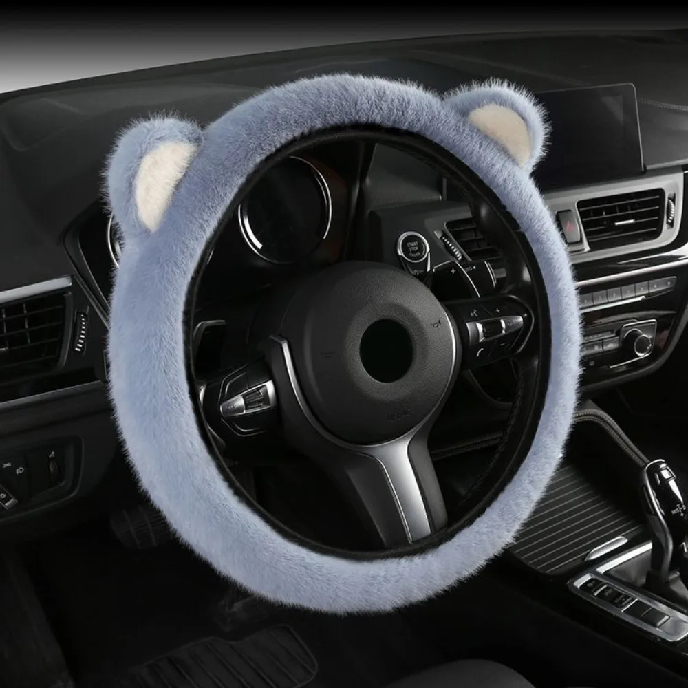 Rutschfeste Winter-Lenkradabdeckung, niedlicher warmer Plüsch-Lenkradbezug, weich, dehnbar, Katzenohren