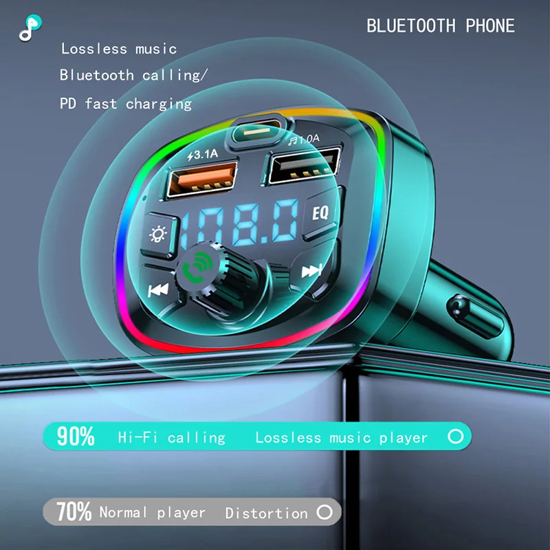 Auto-Freisprecheinrichtung Bluetooth-kompatibler 5.0 FM-Transmitter 2 Schneller MP3-Player Audio-Empfänger