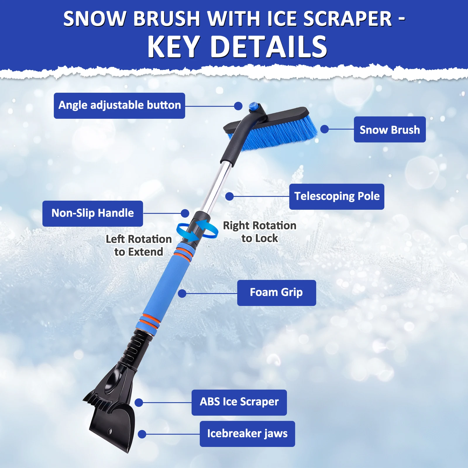 Schneebürste mit Eiskratzer 80 cm (31,5 Zoll) 2-in-1 Ausziehbare – Bild 4