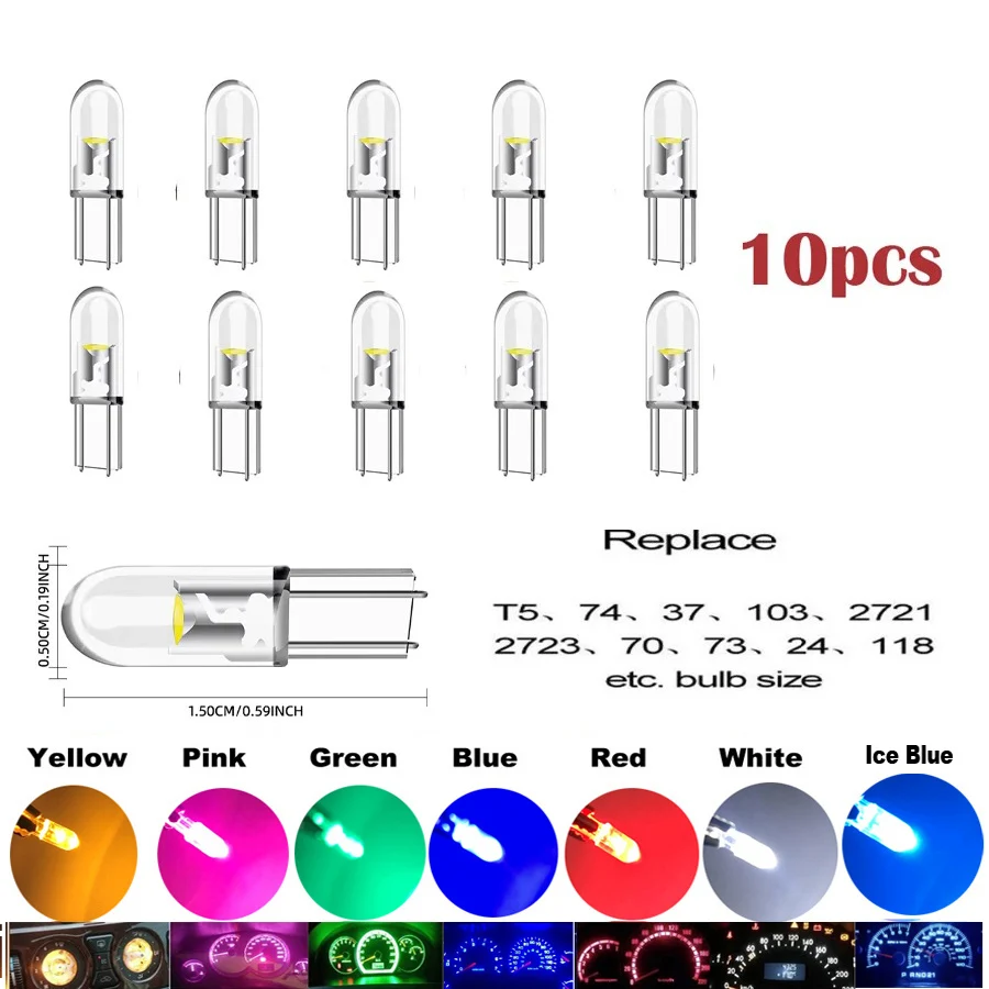 T5 PC74 B8.5 Led W3W Auto Innen Licht Dashboard Erwärmung Anzeige COB Chip Canbus Auto Instrument (10 Stück)