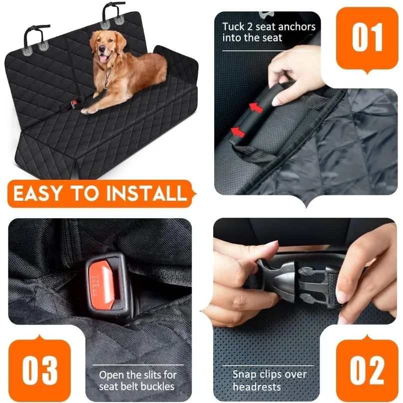 Hunde-Autositzbezug, Haustier-Rücksitzkissen mit Sicherheitsgurt – Bild 6