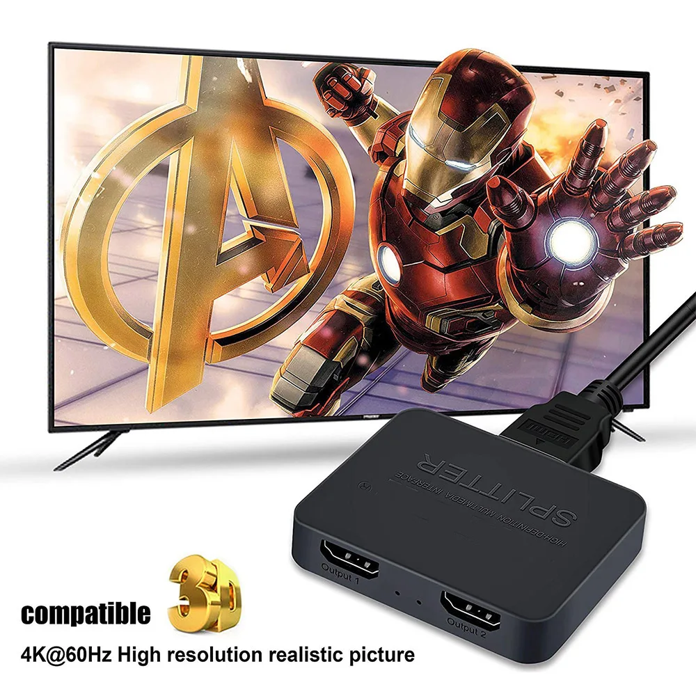 4K HDMI-kompatibel 1x2 Splitter Schalter 1 in 2 Out Video Distributor – Bild 2