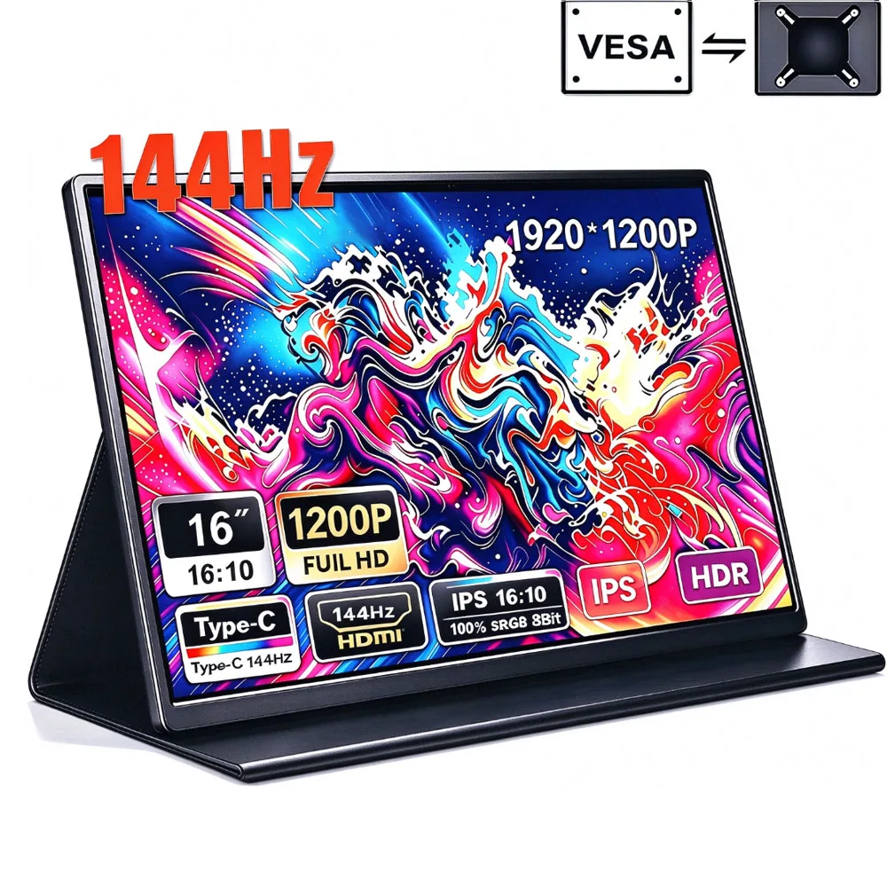 144Hz 16 Zoll tragbarer Monitor FHD IPS Bildschirm 1200P HDR 16:10 Display mit VESA-Halterung HDMI USB Type-C