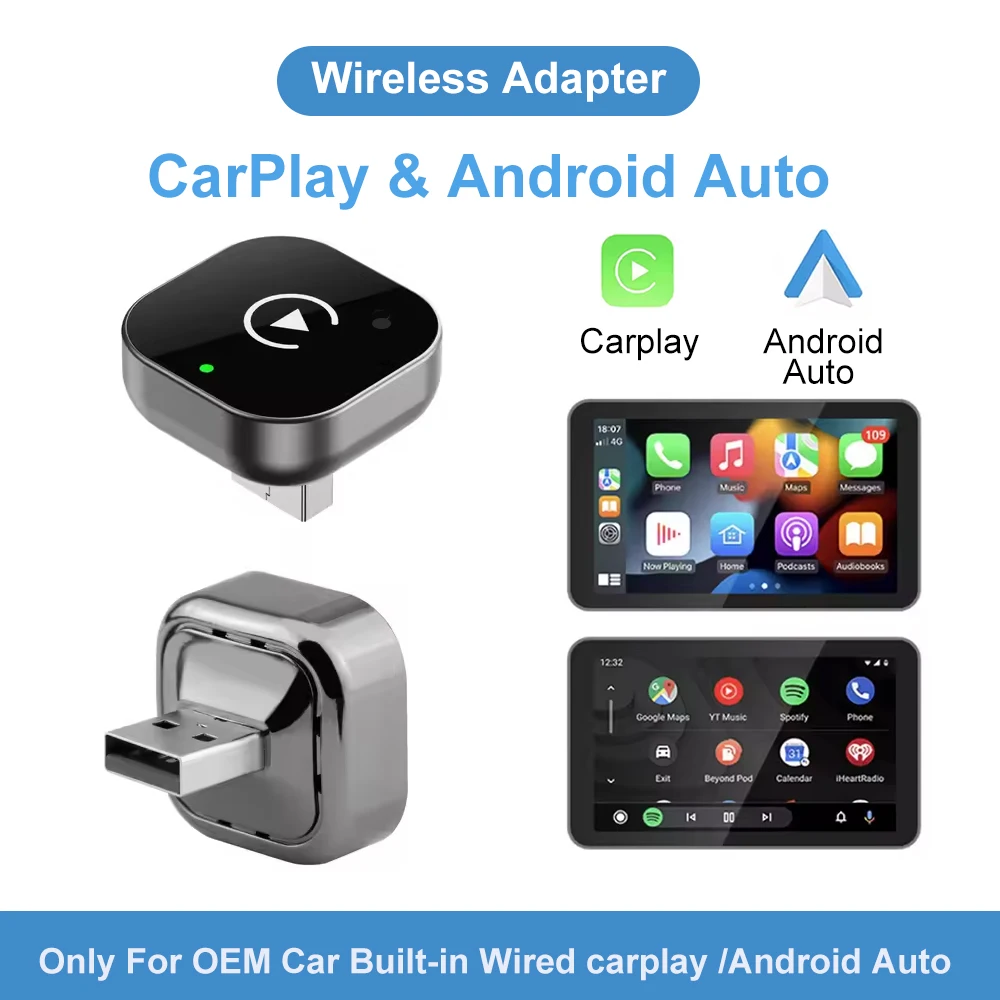 2026 Kabelloser CarPlay-Adapter 2-in-1 Kabelgebunden zu Kabellos Dongle für Apple & Android Auto Plug-and-Play
