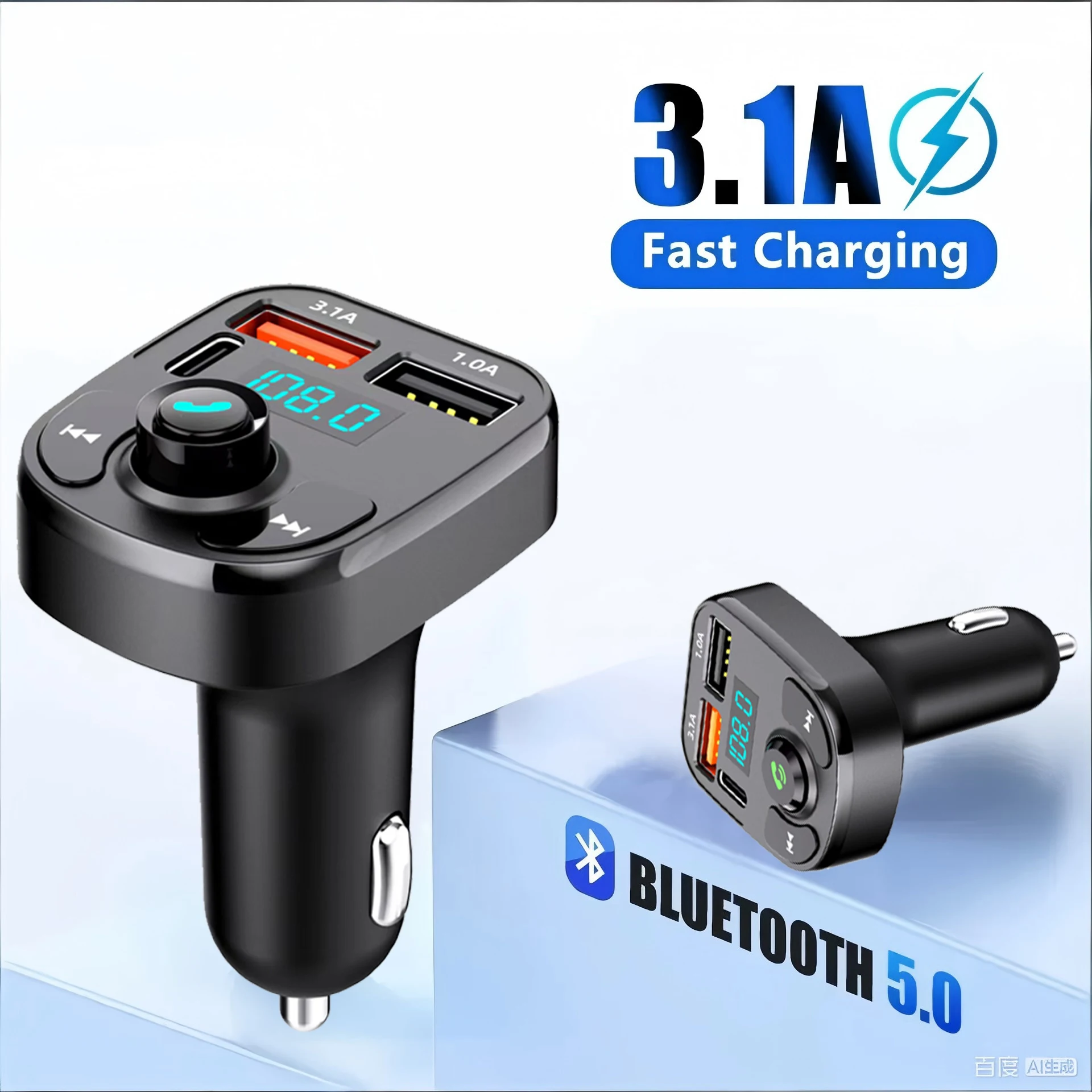 Bluetooth 5.0 Auto FM-Transmitter Aux Freisprecheinrichtung Kabelloses Auto-Kit MP3-Modulator Player