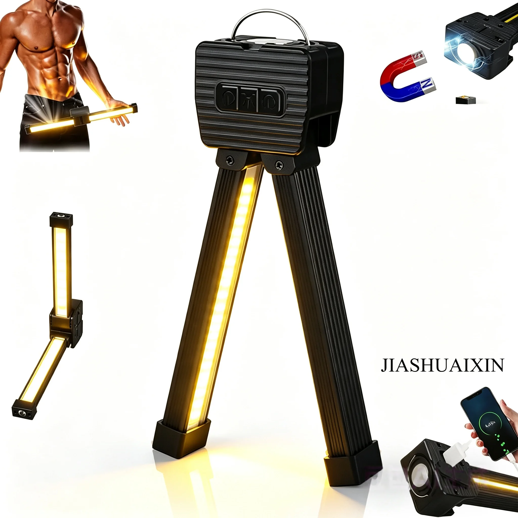 LED-Taschenlampe mit Magnet und Aufhängehaken 7-stufige Dimmleuchte Pose-Lampe Fitness-Studio Tragbare
