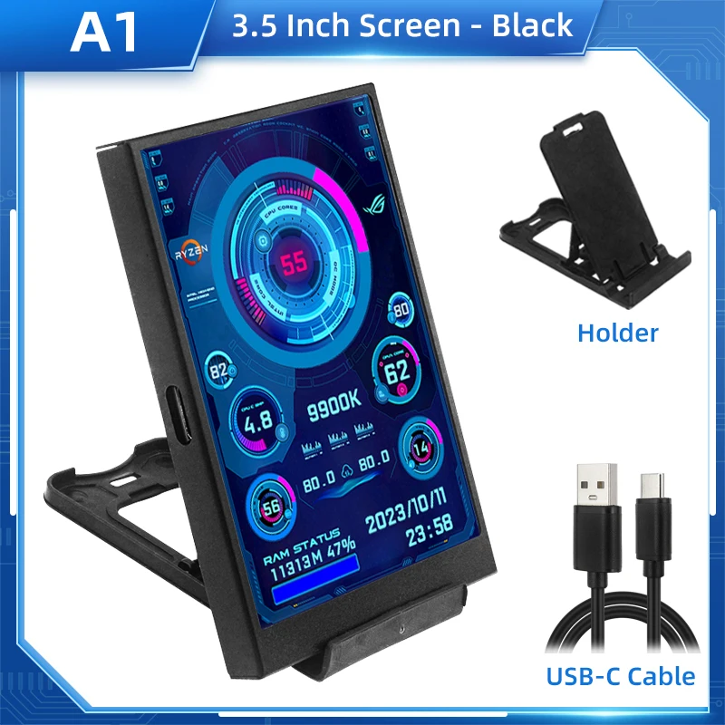 TURZX 3,5/5 Zoll IPS USB Sekundärbildschirm für Computer CPU GPU RAM HDD Monitor Typ C Display KEIN AIDA64 LCD
