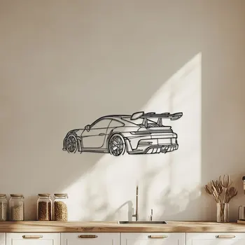 Auto-Wandkunst aus Metall - schwarze Metallschnitzerei, elegantes Design mit Spoiler- und Auspuffrohren