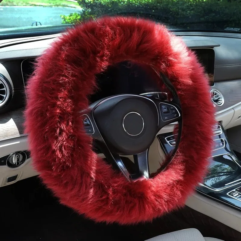 Winterlicher, gemütlicher langer Auto-Lenkradbezug aus Plüschwolle, weich und dick, warm und bequem