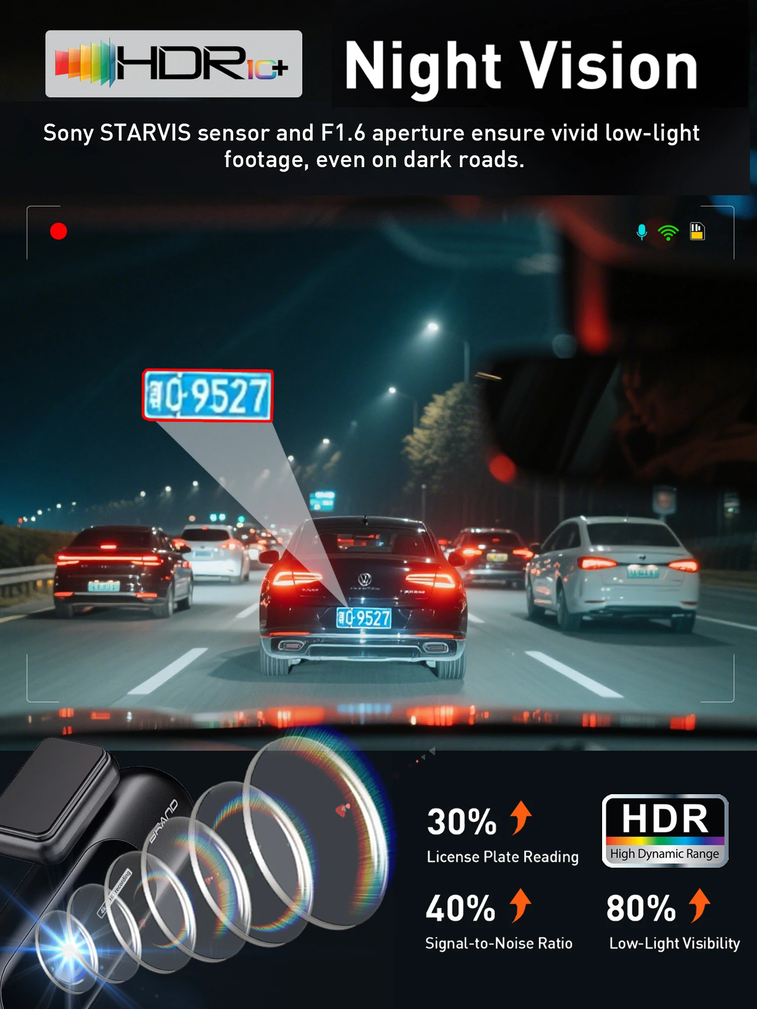 Dashcam für Autos 4K UHD Aufnahme Vorder- und Rückkamera HDR – Bild 3