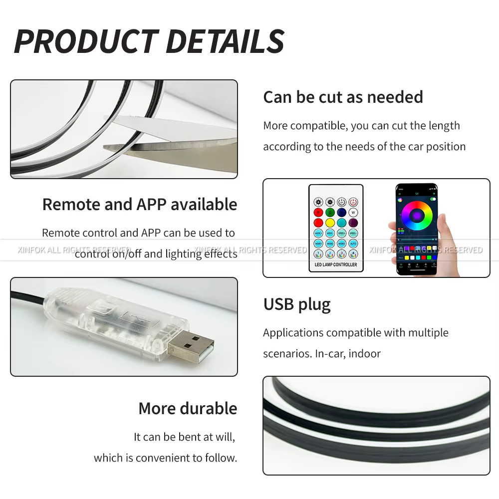 110 cm APP Control Auto Umgebungs Lichter LED Innen RGB Symphonie – Bild 2