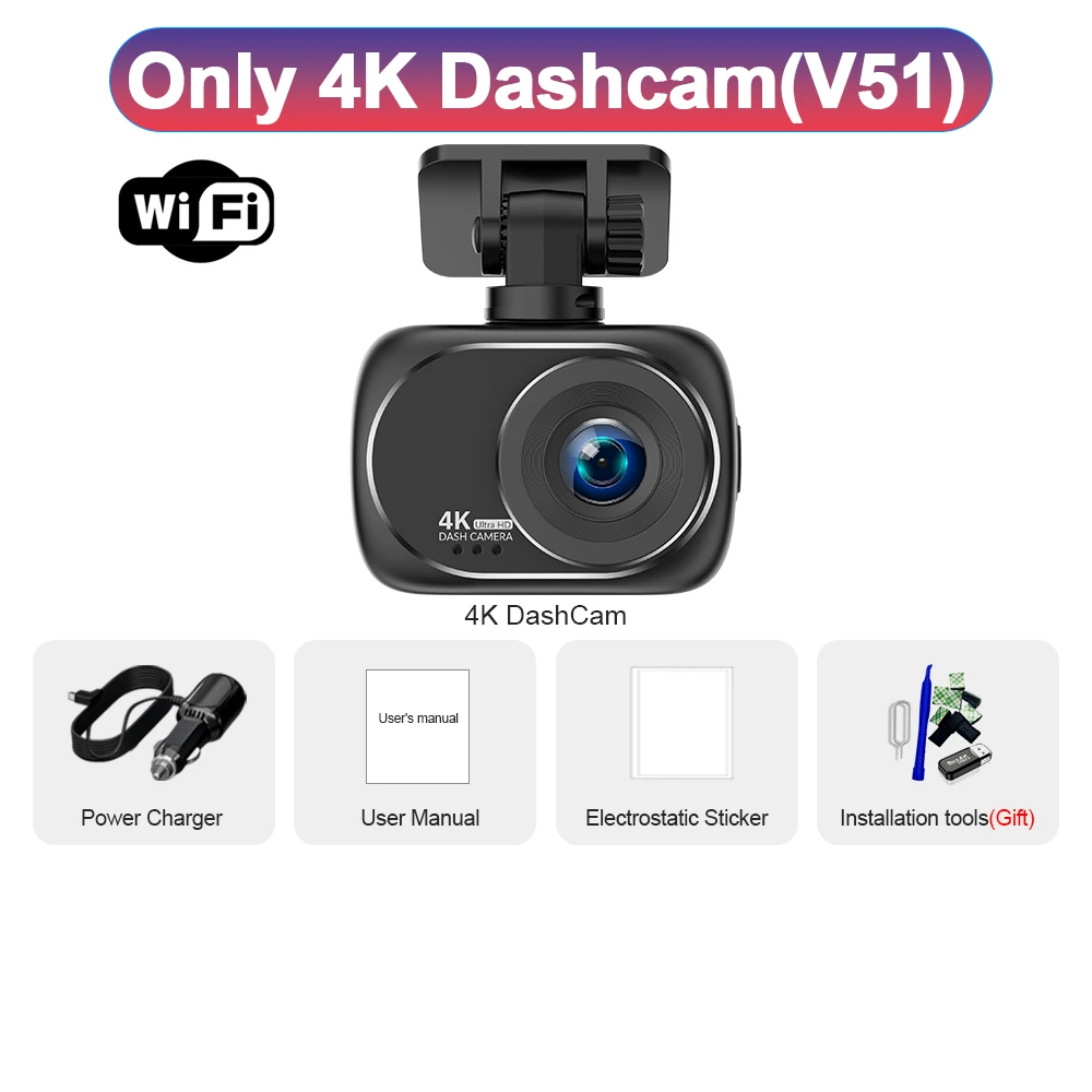 Dashcam 4K UHD Aufnahme Autokamera DVR Nachtsicht Videorekorder GPS WLAN-Unterstützung Dual-Objektiv 4K