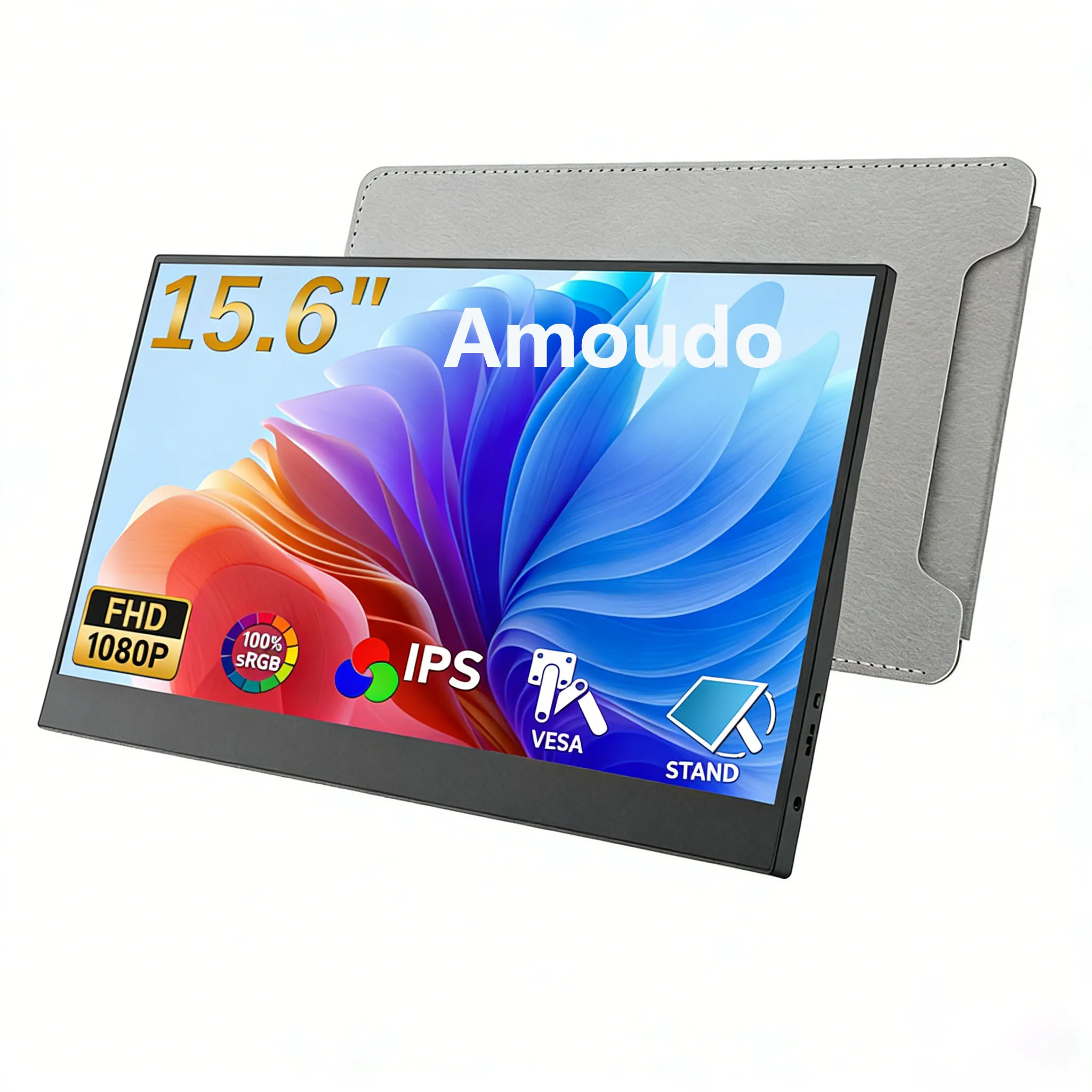 Amoudo 15,6 Zoll tragbarer Monitor 1920 x 1080P Extend Display IPS LCD Panel Penhole Stand VESA USBC Mini HDMI