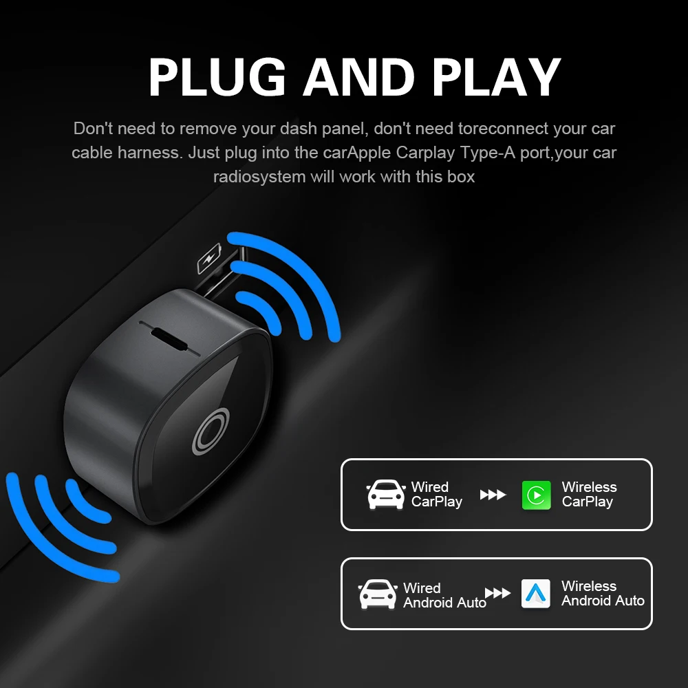 XUDA 2in1 Wireless CarPlay Adapter Android Auto AI Smart Box Auto – Bild 4