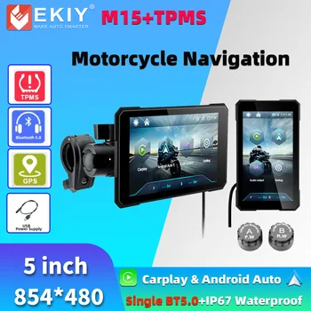 EKIY 5-Zoll-Rotationsbildschirm für kabelloses Carplay, Android, Auto, Motorrad, TPMS, GPS-Navigation