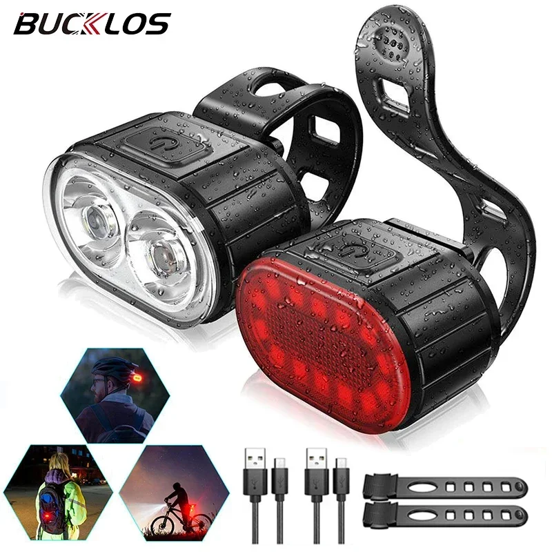 BUCKLOS Fahrradbeleuchtung Vorne/Hinten/Set, Fahrradlampe LED, Fahrradlicht für Fahrrad MTB, Vorder