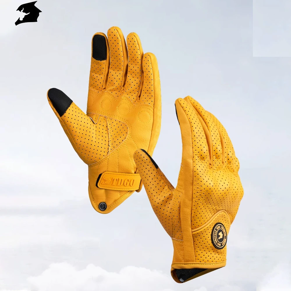 Gelbe atmungsaktive Motorrad-Rennhandschuhe, Sommer-Motocross-Handschuhe aus perforiertem PU-Leder für Männer