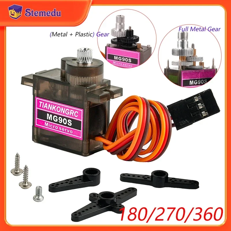 MG90S Micro-Servomotor 180/270/360 Grad Metall-/Kunststoffgetriebe 9 g SG90 verbessert für Arduino RC Auto