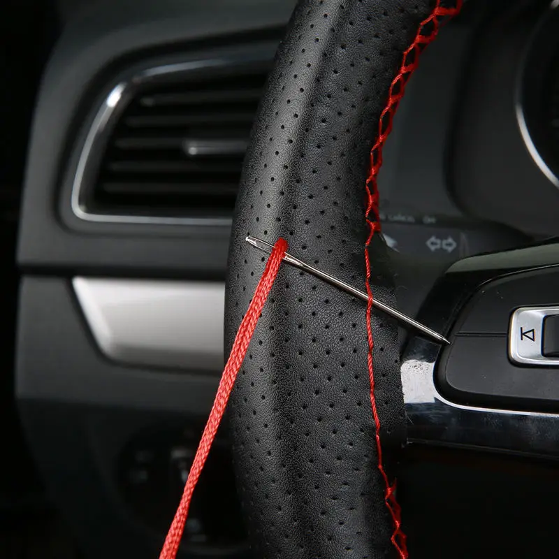 Auto Lenkrad abdeckung Nadeln und Geflecht faden Kunstleder Auto – Bild 5
