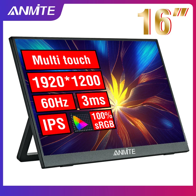 Anmite 16-Zoll tragbarer Touch-Monitor, berührungslos, optional 1200P HDR 16:10 für XBox PS4/5 Switch Handy PC