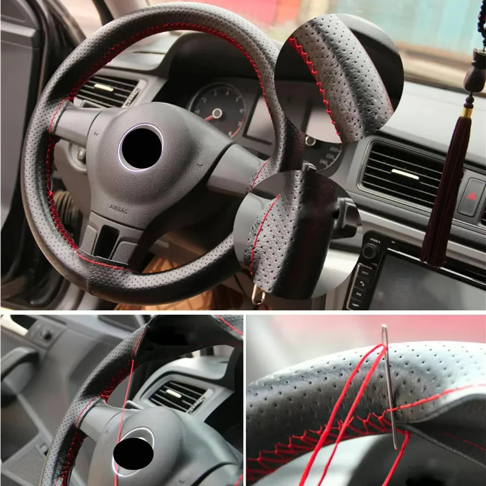 Auto-Lenkrad-Geflecht-Abdeckung, Nadeln und Faden, Kunstleder – Bild 5
