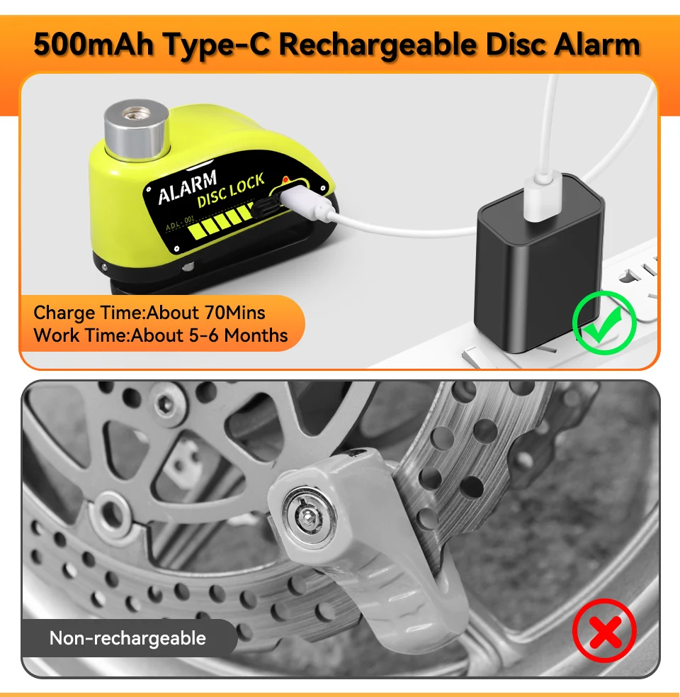 Extractme Motorrad Alarm Scheibenbremse Schloss 120dB Fahrrad Rad Disk – Bild 2