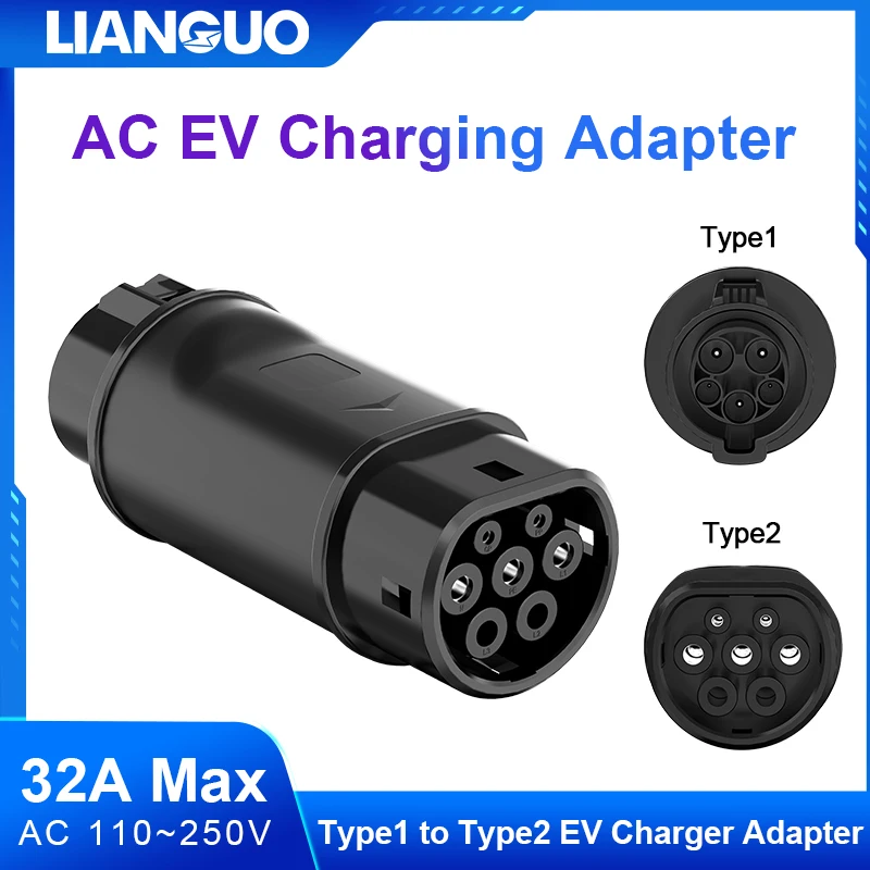 Typ1 auf Typ2 EV-Auto-Adapter, Ladeanschluss für Elektrofahrzeuge, 32 A, max. AC 110 V ~ 250 V, Typ 1 auf Typ