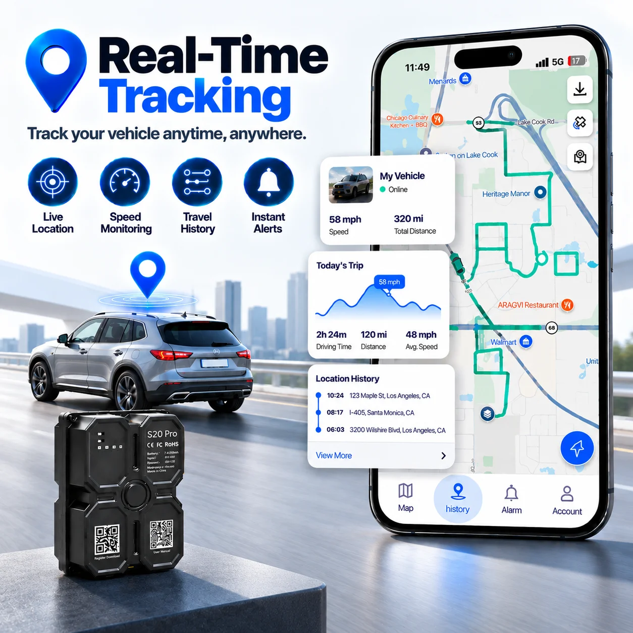 4G GPS-Tracker für Fahrzeuge, Lange Akkulaufzeit, 10S Echtzeit-Tracking, Geo-Zaun, Starkes Magnetisches