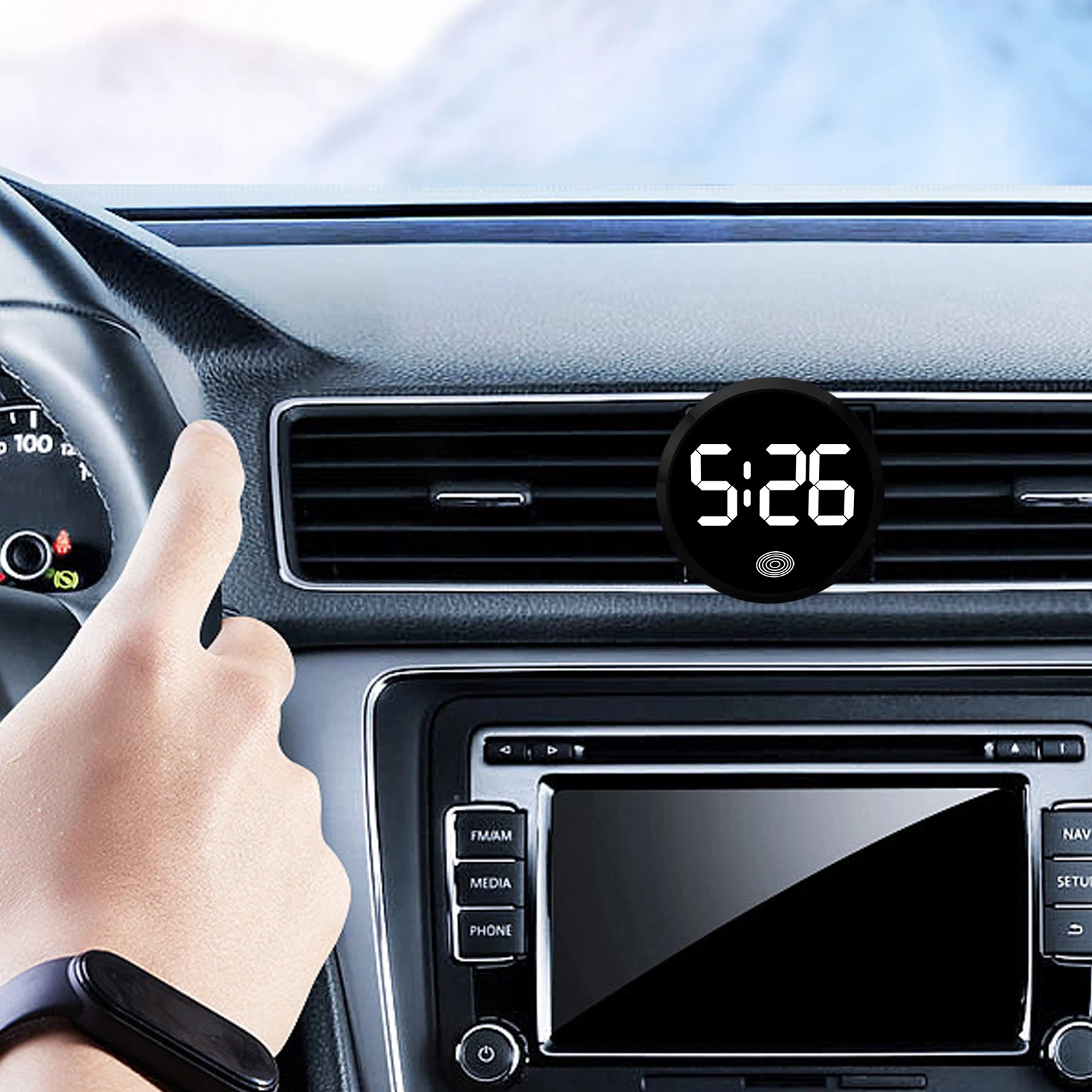 Mini-Digitaluhr für Auto, runde Automotive-Digitaluhr – Bild 5