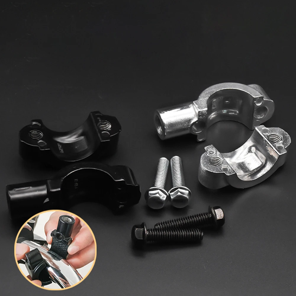 Motorrad Zubehör Schwarz Silber Spiegel Halterung Clamp (2 Stück) – Bild 2