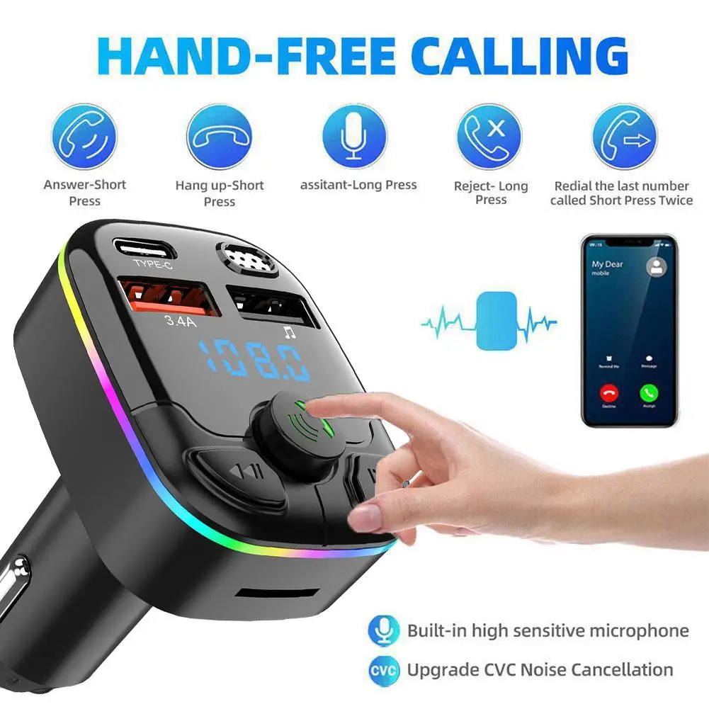 Auto Bluetooth 5.0 FM Sender PD Typ-C Dual USB 3.1A Schnellladegerät – Bild 2