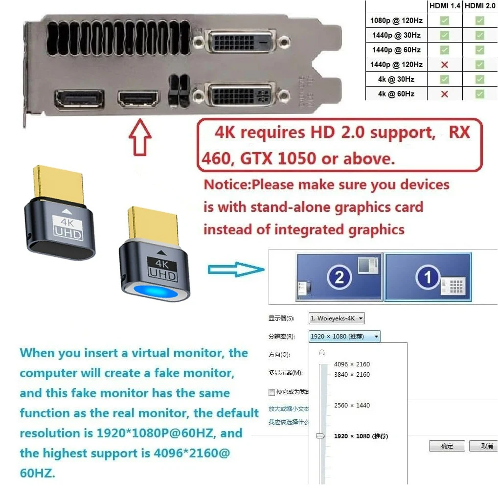 HDMI-kompatibel Dummy Stecker Virtuelle Monitor EDID Display Emulator – Bild 3