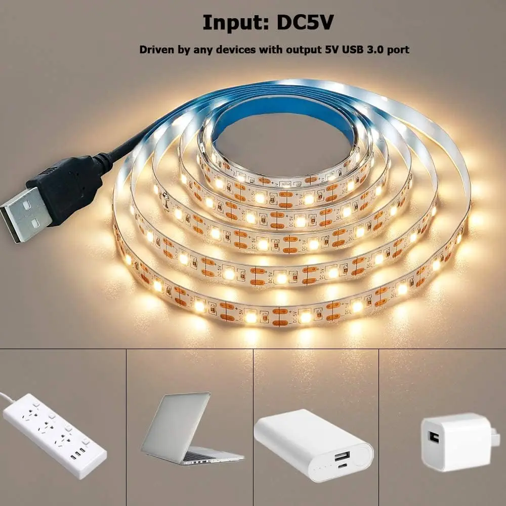 DC 5V USB LED-Streifen 2835 weiß warmweiß LED-Streifen Licht TV – Bild 2