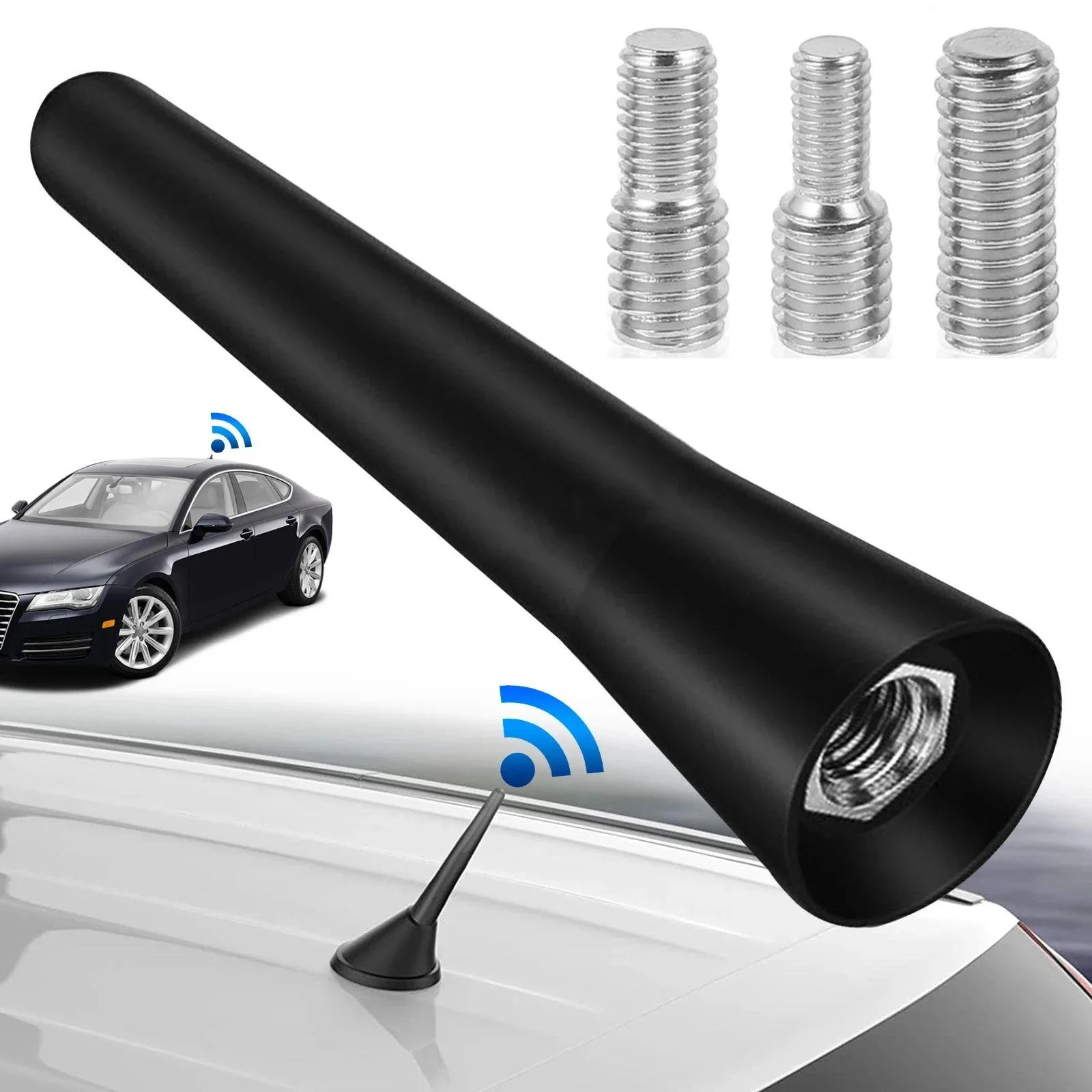 Kurze Autoantenne als Ersatz, universelle schwarze Radioantenne mit Adapterschrauben für Mini Cooper und die