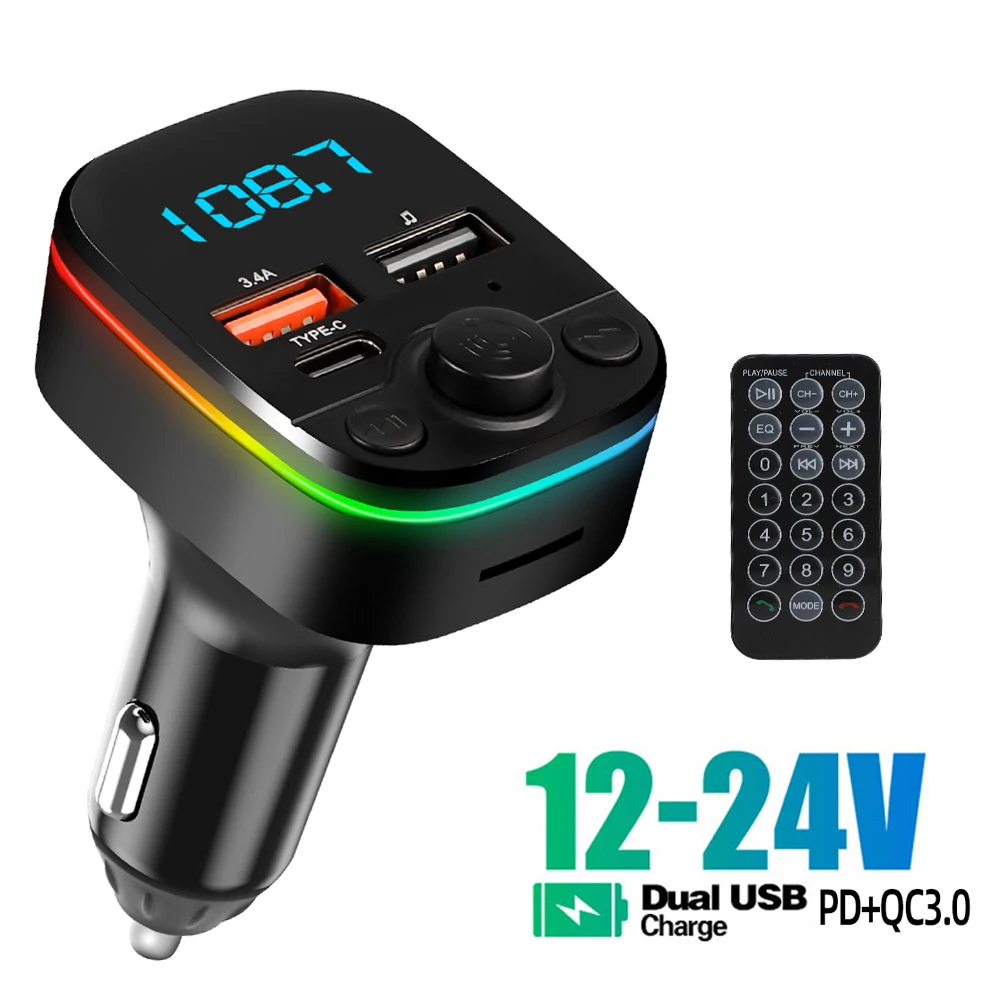 Auto-FM-Transmitter Bluetooth 5.0 Freisprecheinrichtung mit Typ-C Dual-USB 3,4A Schnellladegerät