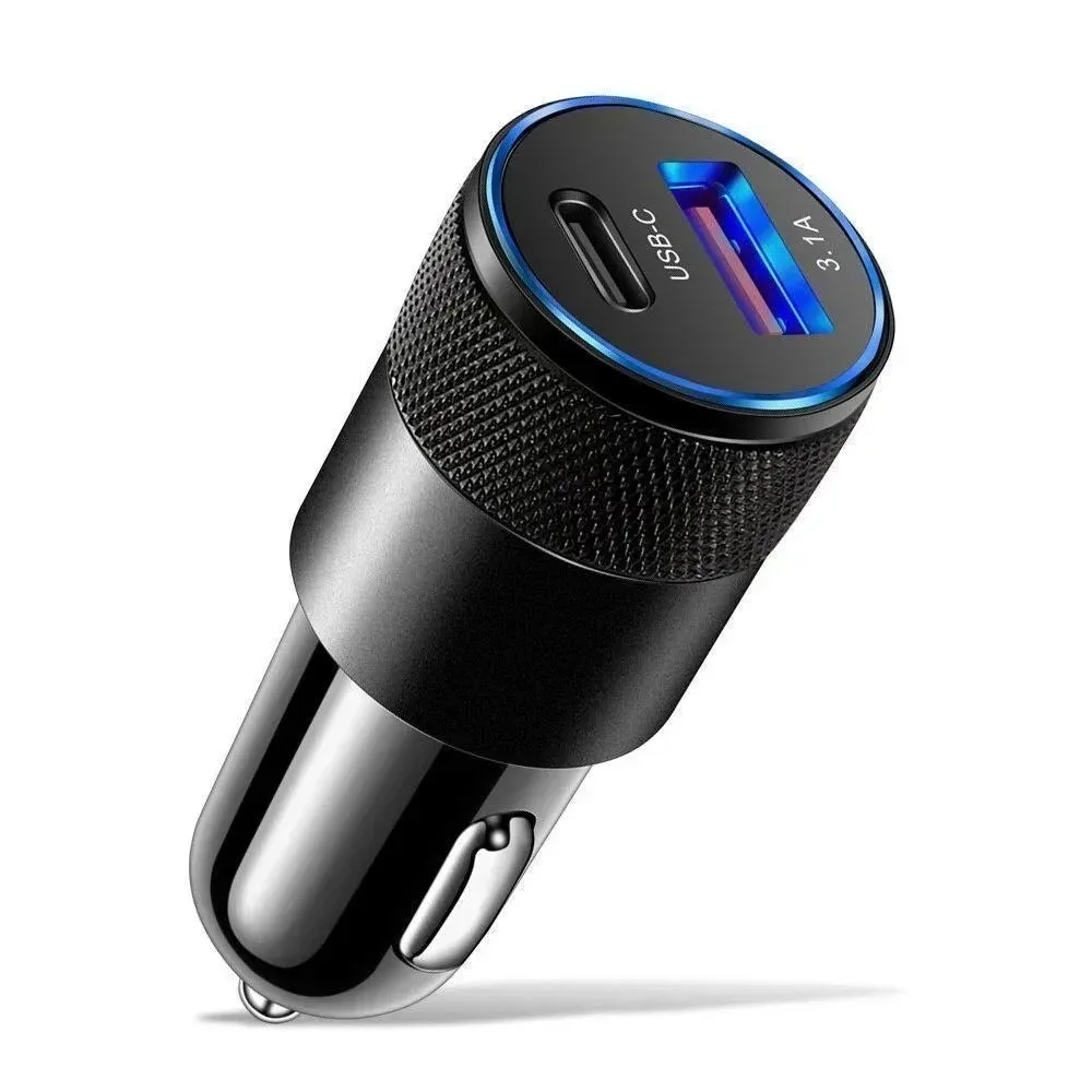 USB-C Schnell-Autoladegerät, 15W 3,1A PD Typ-C Autoadapter 2-Port USB-C Autostecker