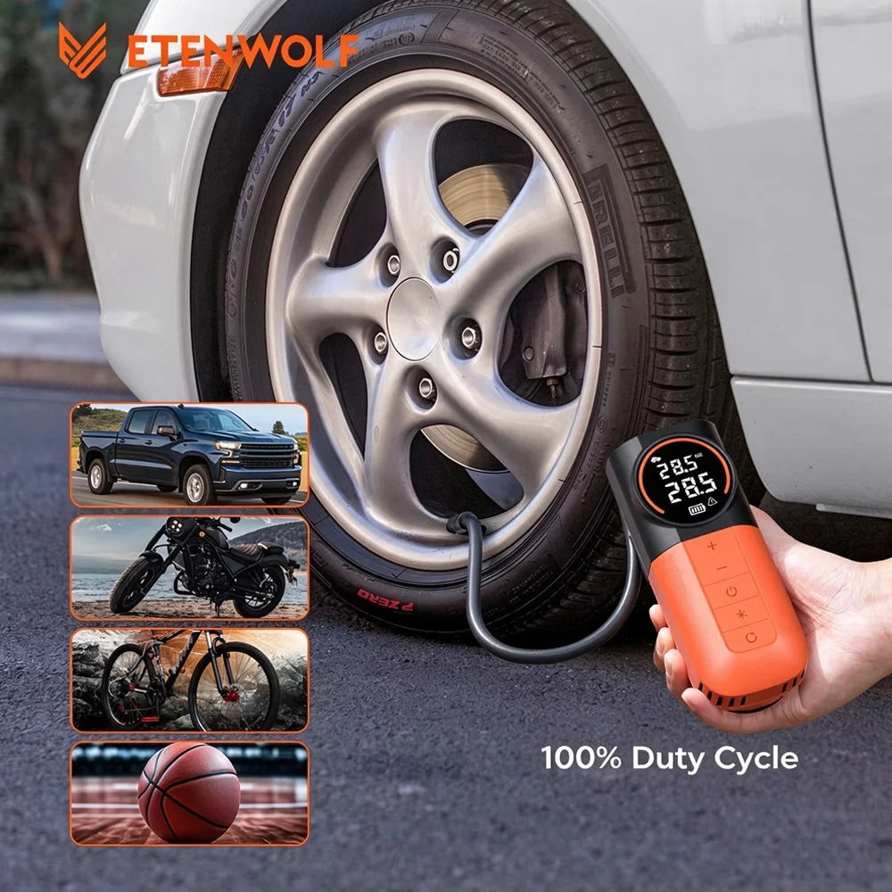 ETENWOLF S1 Tragbarer Reifenfüller 5200mAh 20L/Min Auto-Luftkompressor Geeignet für Autos, Motorräder