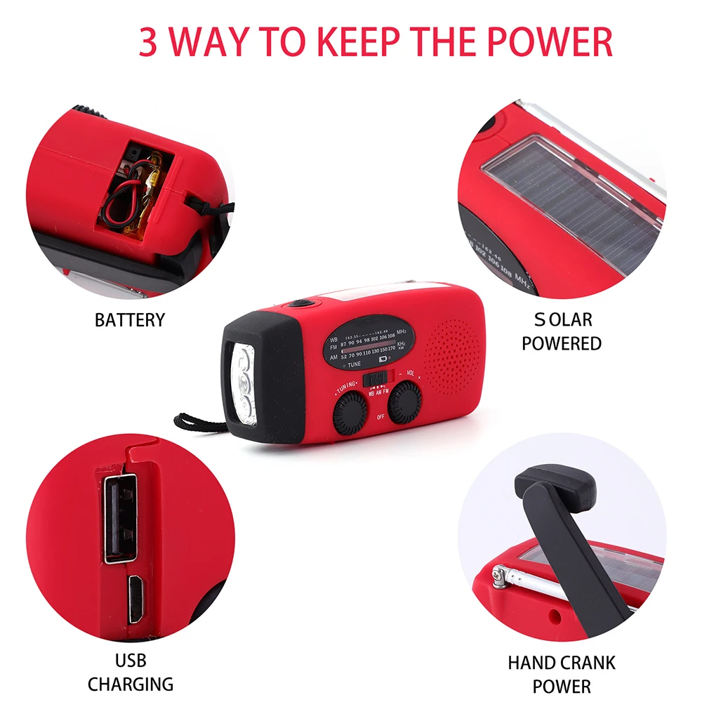 2000 mAh Notfallradio mit LED-Leuchten, Radio, USB-Solar-Ladelicht – Bild 4
