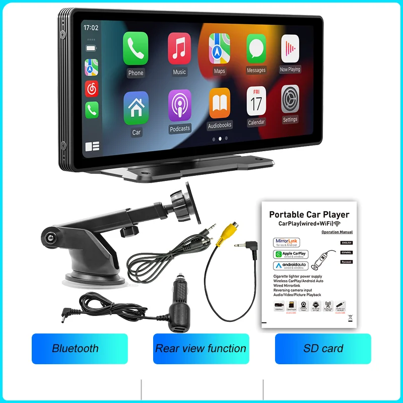BQCC 10,26 Zoll Tragbare Drahtlose Carplay Bildschirm HD Hinten Rückfahr Kamera Auto Radio DVR MP5 Multimedia
