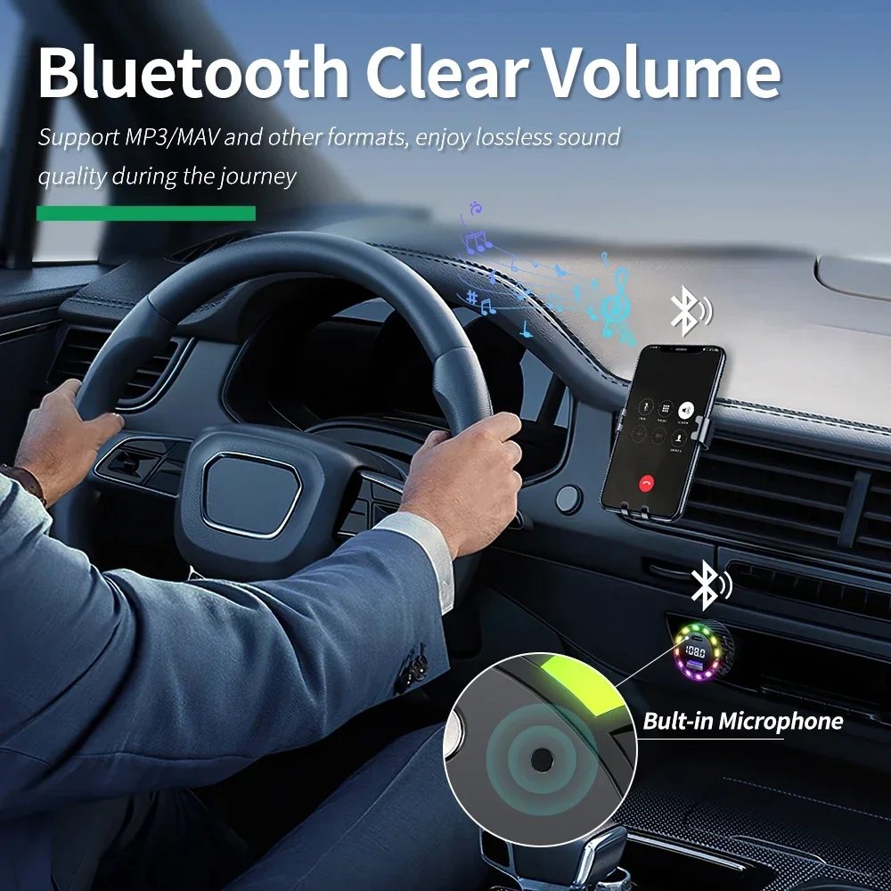 Auto Bluetooth 5.3 FM-Transmitter Autoladegerät Audio Dual USB Typ C – Bild 4