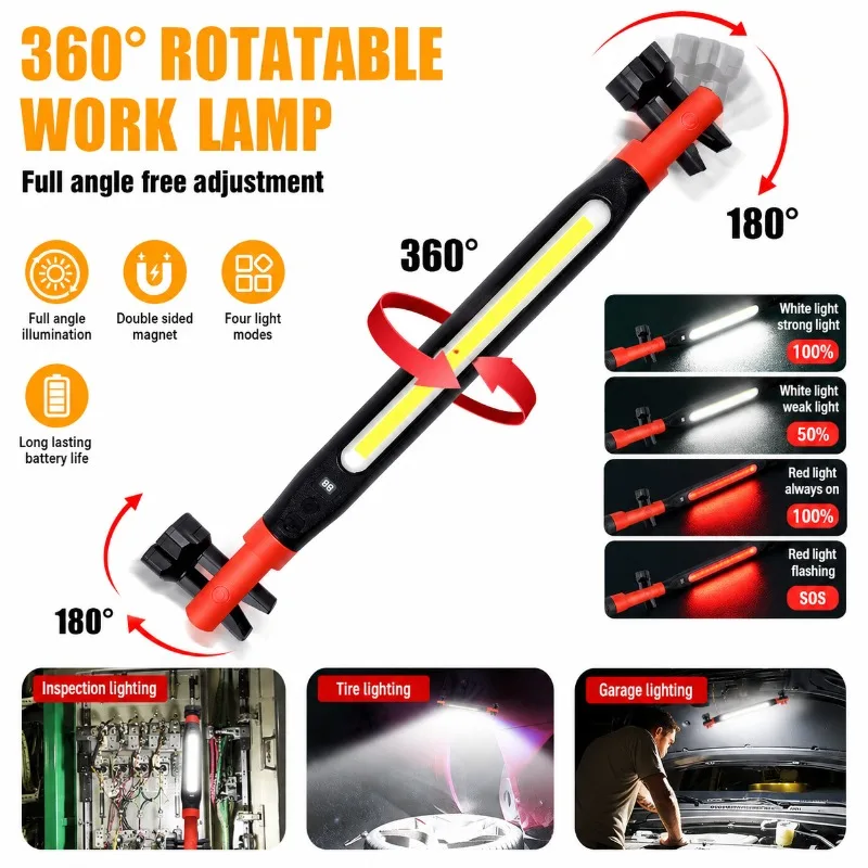 Wiederaufladbare LED-Mechaniker-Arbeitsleuchte 1200LM Magnetisch 360 Grad Schwenkbare Taschenlampe