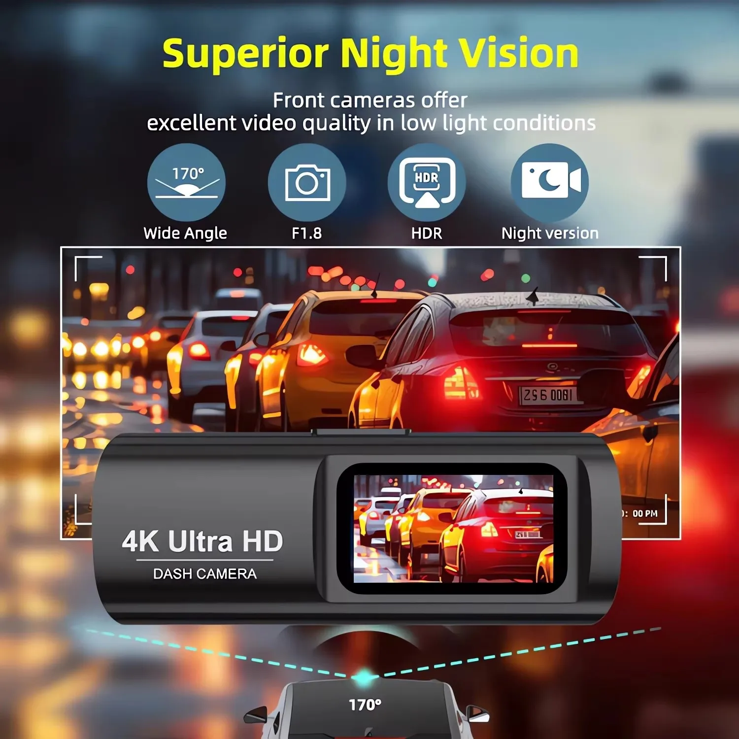 Dashcam für Autos 4K UHD-Aufnahme Front- und Rückkamera HDR – Bild 4