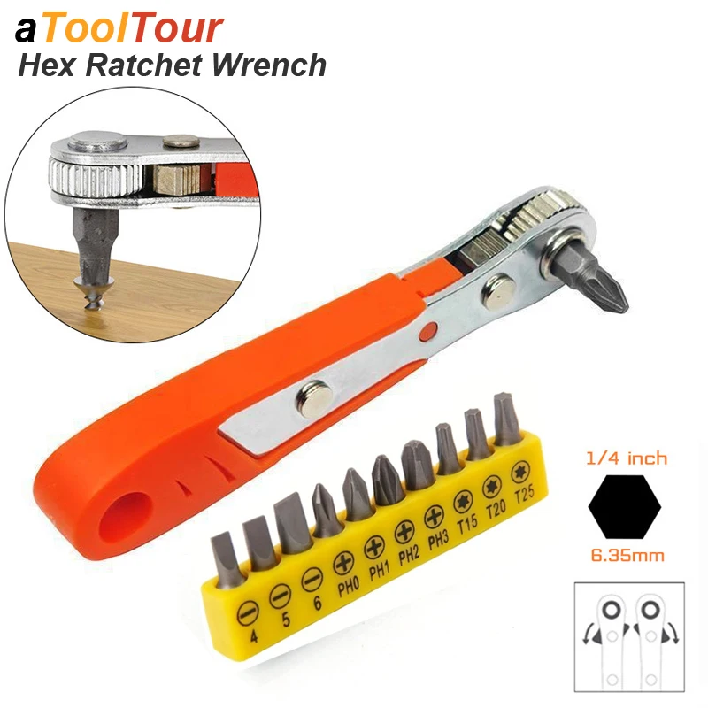 Mini-Ratschen schlüssel Schrauben dreher 1/4 Sechs kant verstellbarer Schnell spanner Griff Reparatur